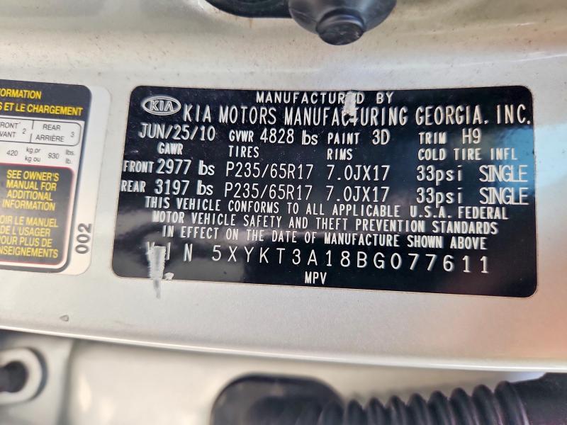61564456 :رقم المزاد ، 5XYKT3A18BG077611 vin ، 2011 Kia Sorento مزاد بيع