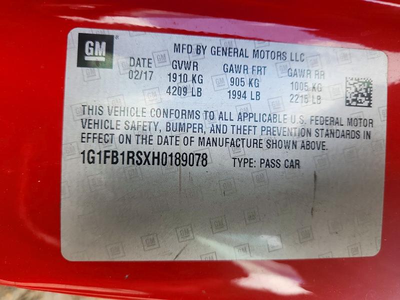 Продажа на аукционе авто 2017 Chevrolet Camaro, vin: 1G1FB1RSXH0189078, номер лота: 62264266