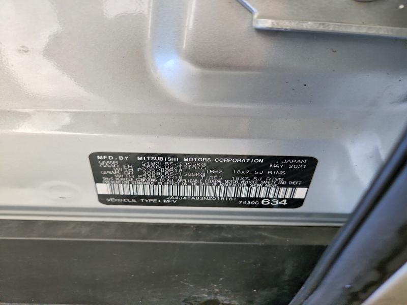 2022 Mitsubishi Outlander მანქანა იყიდება აუქციონზე, vin: JA4J4TA83NZ018181, აუქციონის ნომერი: 62629156