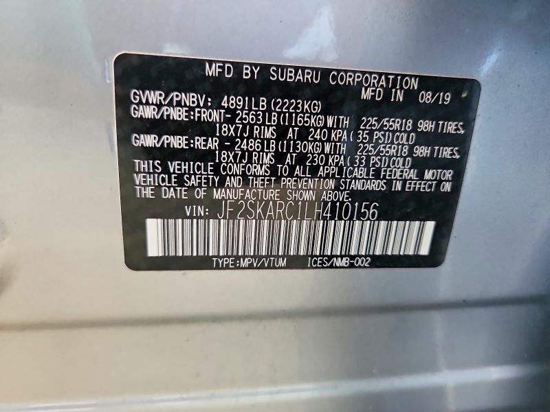 61110446 :رقم المزاد ، JF2SKARC1LH410156 vin ، 2020 Subaru Forester مزاد بيع