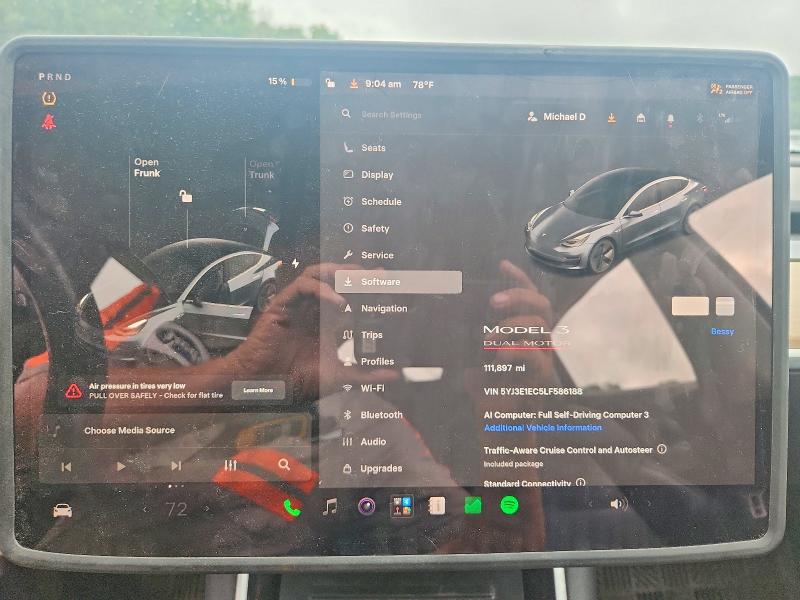2020 Tesla Model3 მანქანა იყიდება აუქციონზე, vin: 5YJ3E1EC5LF586188, აუქციონის ნომერი: 60043436