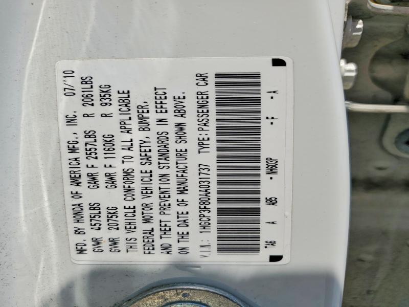 Продажа на аукционе авто 2010 Honda Accord, vin: 1HGCP3F80AA031737, номер лота: 60019436