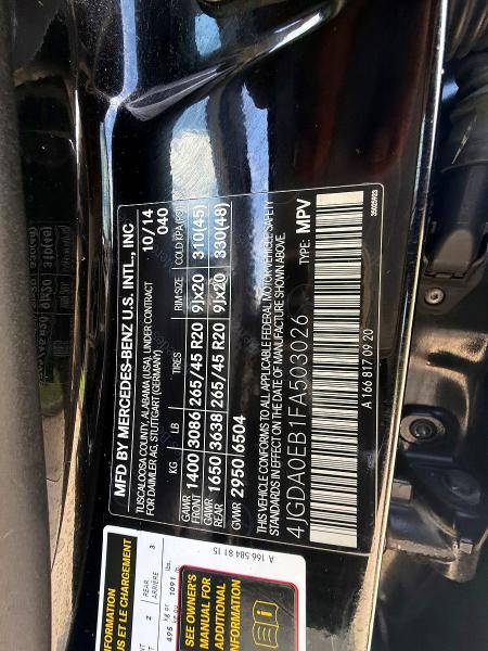 Продаж на аукціоні авто 2015 Mercedes-benz Ml, vin: 4JGDA0EB1FA503026, номер лоту: 63604566