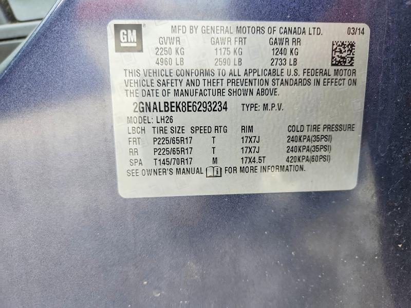 60042936 :رقم المزاد ، 2GNALBEK8E6293234 vin ، 2014 Chevrolet Equinox مزاد بيع
