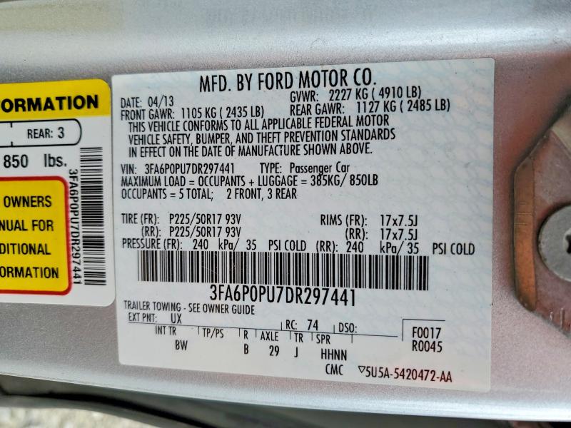 61071406 :رقم المزاد ، 3FA6P0PU7DR297441 vin ، 2013 Ford Fusion مزاد بيع