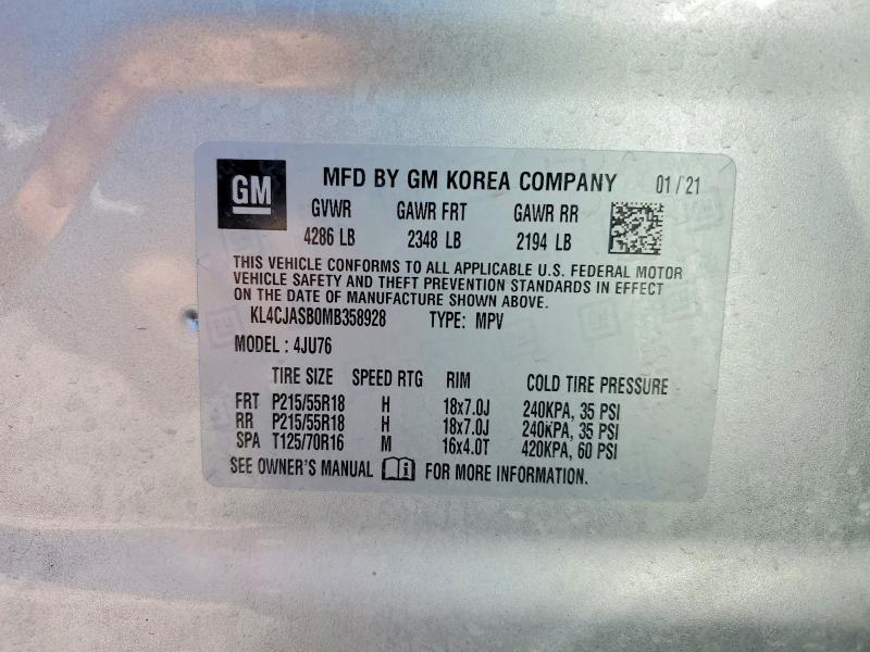 Продаж на аукціоні авто 2021 Buick Encore, vin: KL4CJASB0MB358928, номер лоту: 60433756