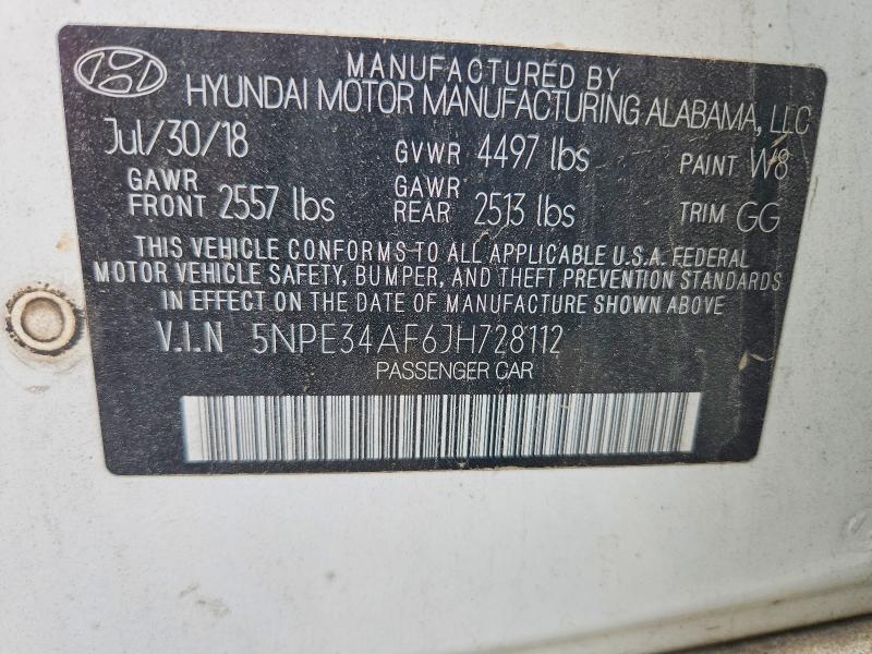 60046376 :رقم المزاد ، 5NPE34AF6JH728112 vin ، 2018 Hyundai Sonata مزاد بيع