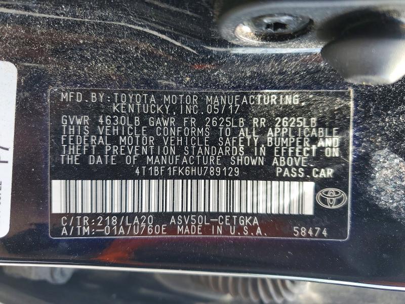 Продажа на аукционе авто 2017 Toyota Camry, vin: 4T1BF1FK6HU789129, номер лота: 62273666