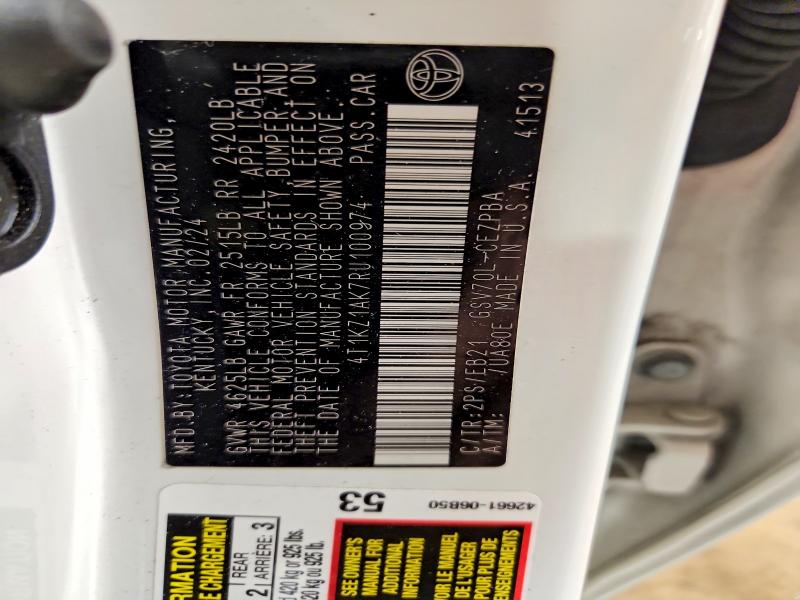 2024 Toyota Camry მანქანა იყიდება აუქციონზე, vin: 4T1KZ1AK7RU100974, აუქციონის ნომერი: 61222066