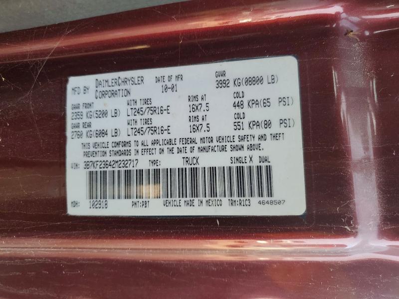Продажа на аукционе авто 2002 Dodge Ram 2500, vin: 3B7KF23642M232717, номер лота: 59220946
