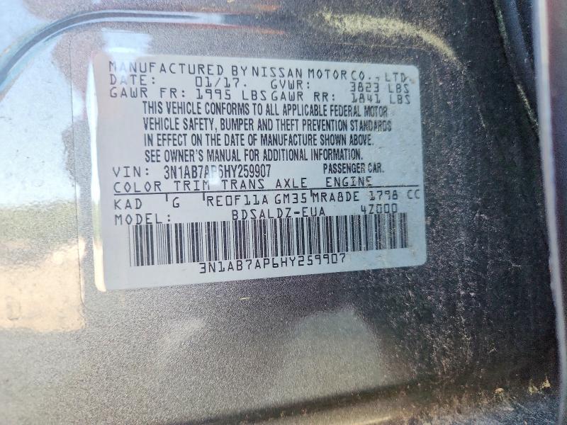 Продаж на аукціоні авто 2017 Nissan Sentra, vin: 3N1AB7AP6HY259907, номер лоту: 61915296