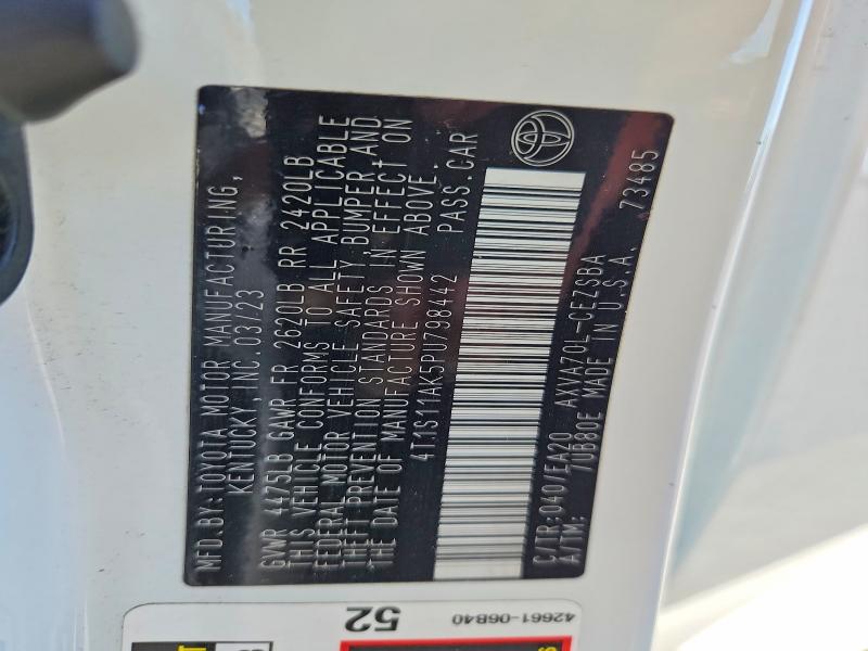 62031816 :رقم المزاد ، 4T1S11AK5PU798442 vin ، 2023 Toyota Camry مزاد بيع