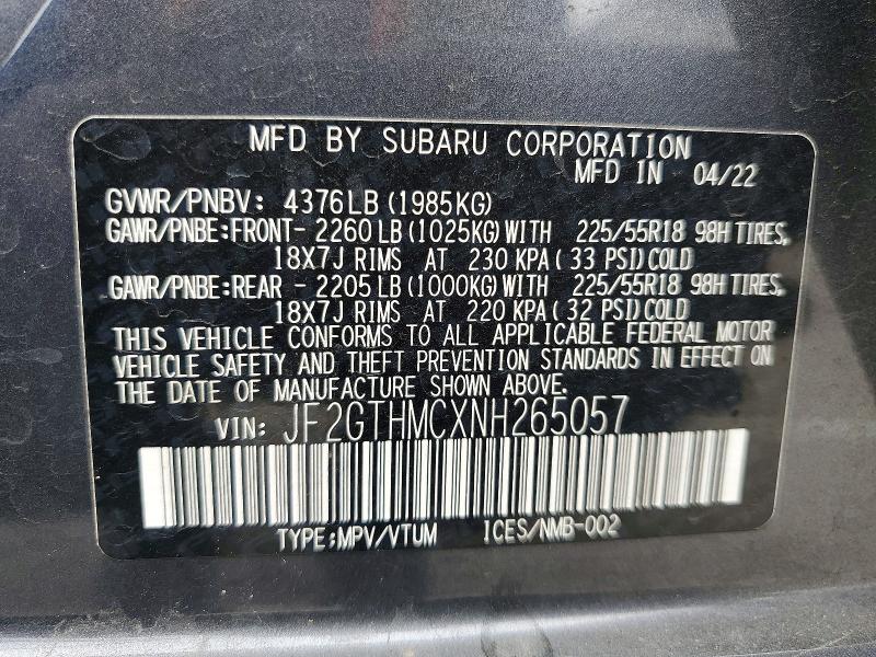 Продажа на аукционе авто 2022 Subaru Crosstrek, vin: JF2GTHMCXNH265057, номер лота: 59127886