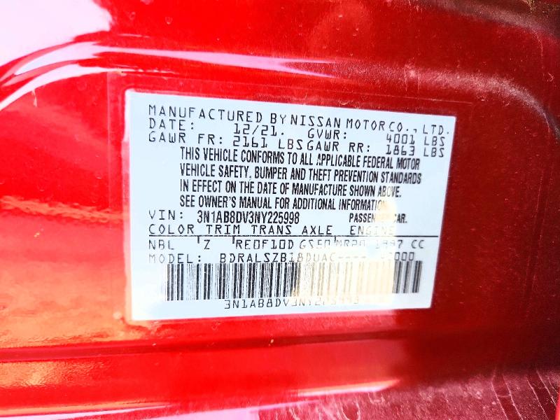 Продаж на аукціоні авто 2022 Nissan Sentra, vin: 3N1AB8DV3NY225998, номер лоту: 59385446