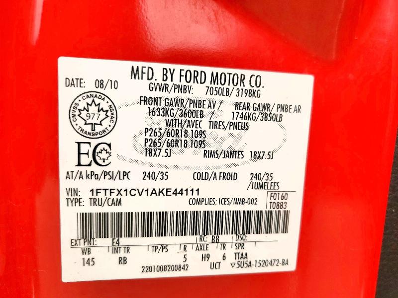 2010 Ford F150 მანქანა იყიდება აუქციონზე, vin: 1FTFX1CV1AKE44111, აუქციონის ნომერი: 57046476