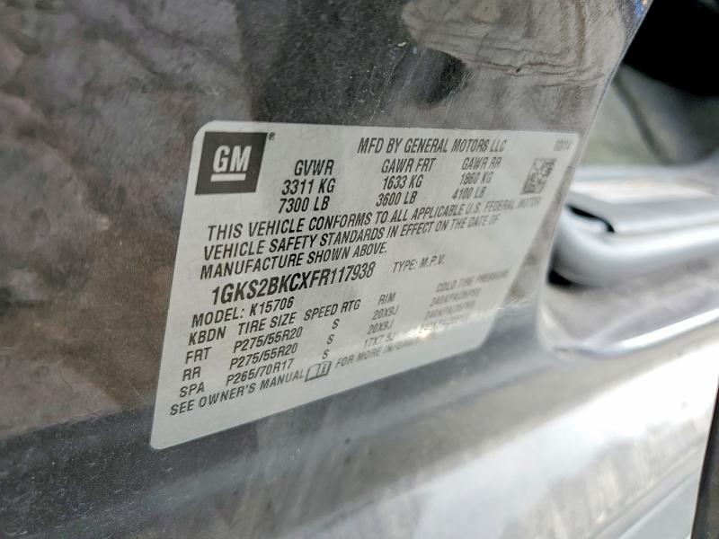 2015 Gmc Yukon მანქანა იყიდება აუქციონზე, vin: 1GKS2BKCXFR117938, აუქციონის ნომერი: 61595096