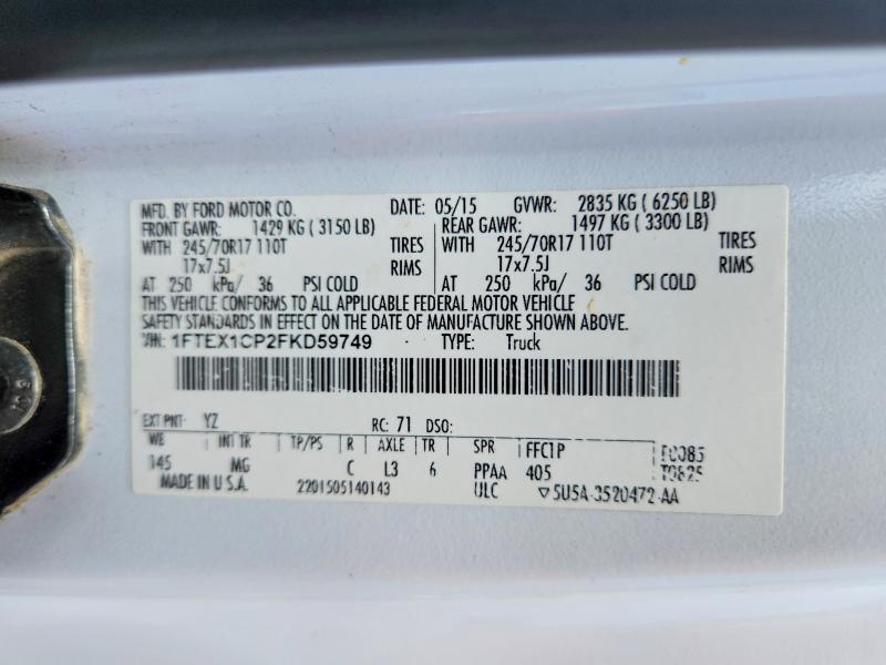 Aukcja sprzedaży 2015 Ford F150, vin: 1FTEX1CP2FKD59749, numer aukcji: 62094746
