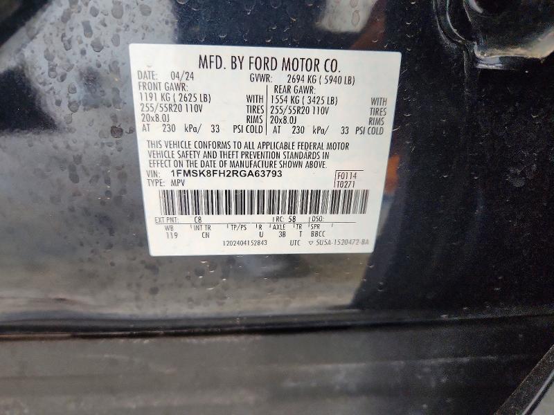 Продажа на аукционе авто 2024 Ford Explorer, vin: 1FMSK8FH2RGA63793, номер лота: 62814646