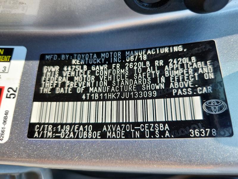 Aukcja sprzedaży 2018 Toyota Camry, vin: 4T1B11HK7JU133099, numer aukcji: 62387626