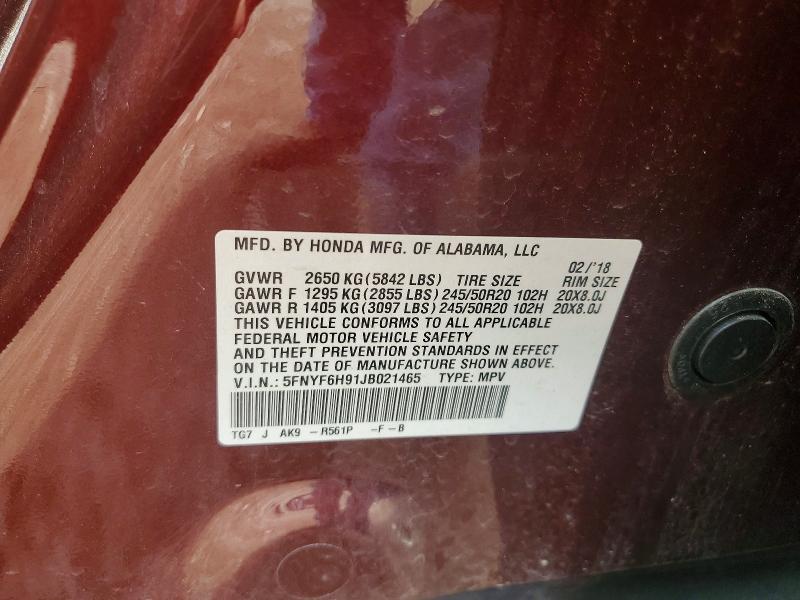 Aukcja sprzedaży 2018 Honda Pilot, vin: 5FNYF6H91JB021465, numer aukcji: 60409036