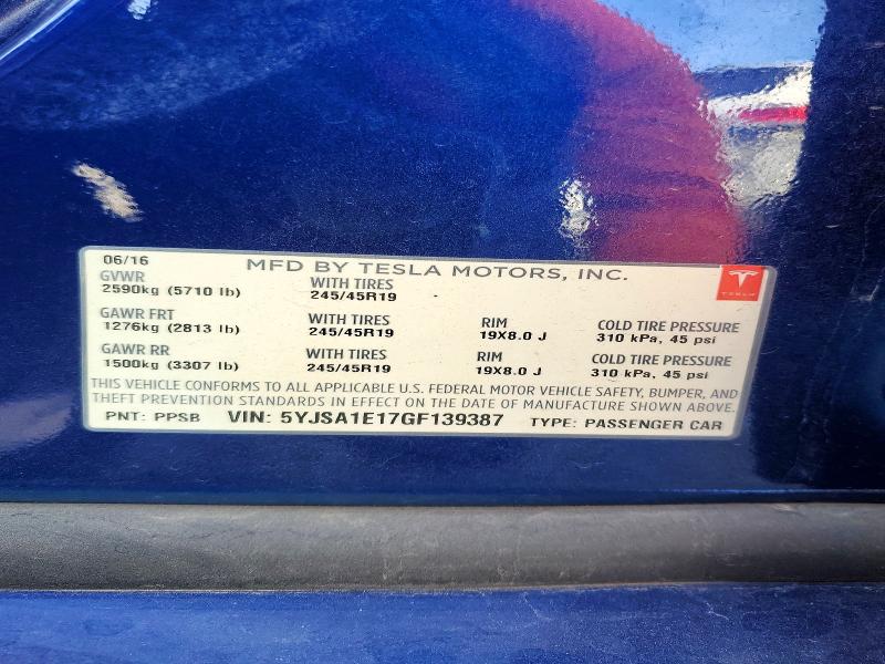 Продажа на аукционе авто 2016 Tesla Model S, vin: 5YJSA1E17GF139387, номер лота: 59641136