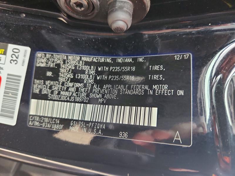 Aukcja sprzedaży 2018 Toyota Sienna, vin: 5TDDZ3DC4JS189702, numer aukcji: 61714146