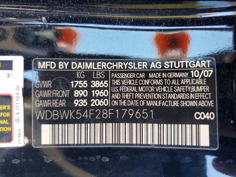 Продаж на аукціоні авто 2008 Mercedes-benz Slk, vin: WDBWK54F28F179651, номер лоту: 62698036