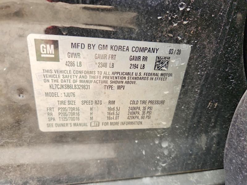 62327596 :رقم المزاد ، KL7CJKSB6LB329831 vin ، 2020 Chevrolet Trax مزاد بيع