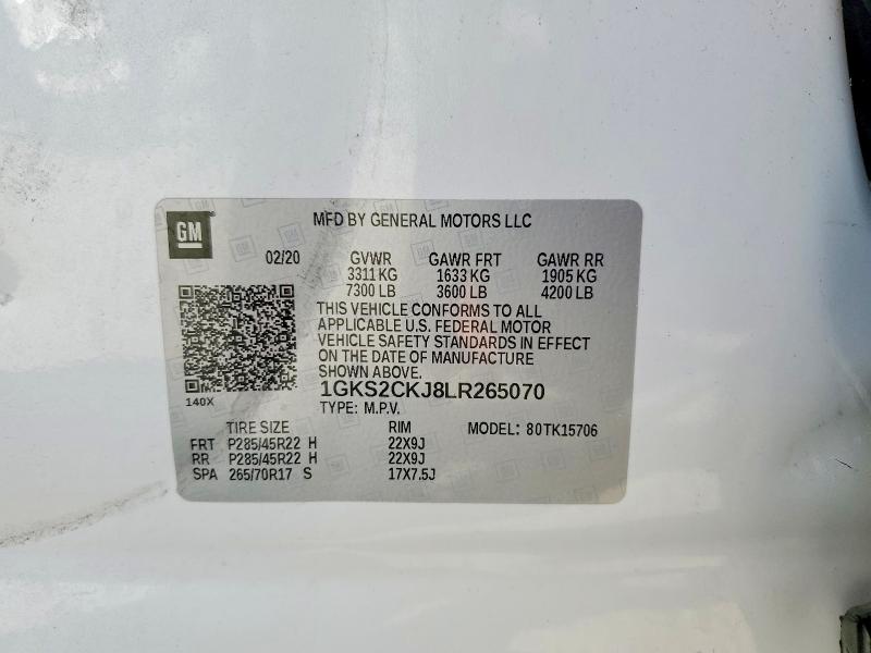 2020 Gmc Yukon მანქანა იყიდება აუქციონზე, vin: 1GKS2CKJ8LR265070, აუქციონის ნომერი: 60093456