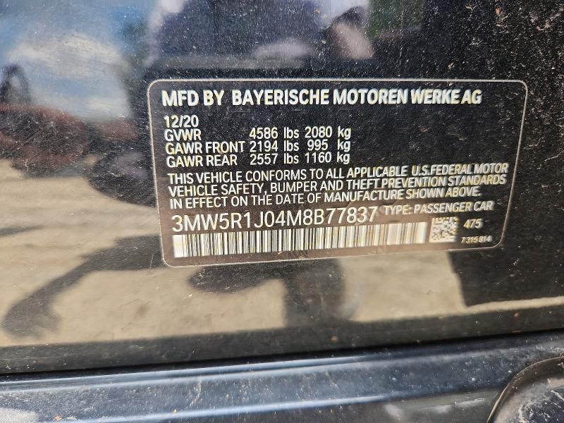 Aukcja sprzedaży 2021 Bmw 330i, vin: 3MW5R1J04M8B77837, numer aukcji: 60502776