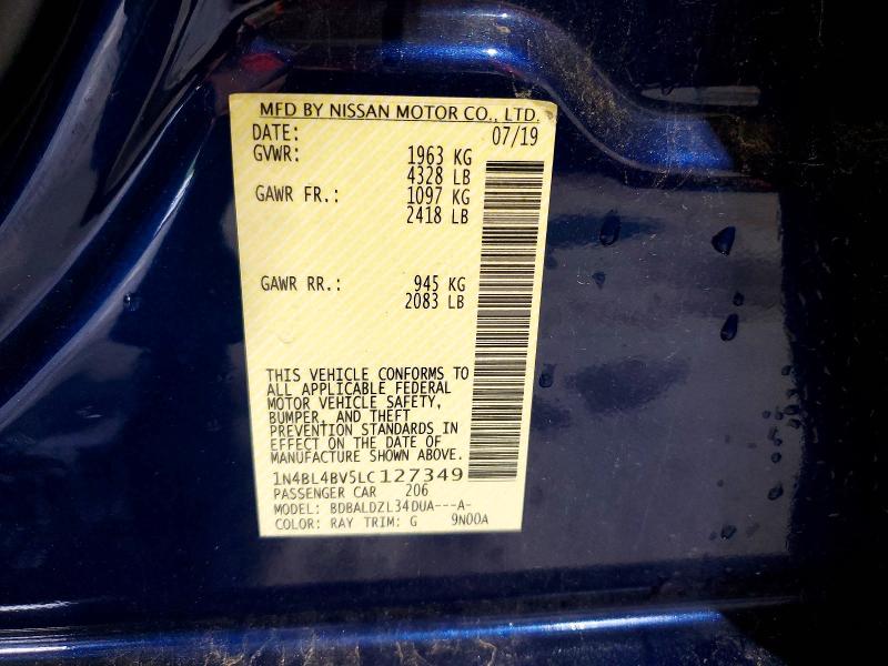 Продаж на аукціоні авто 2020 Nissan Altima, vin: 1N4BL4BV5LC127349, номер лоту: 60663056