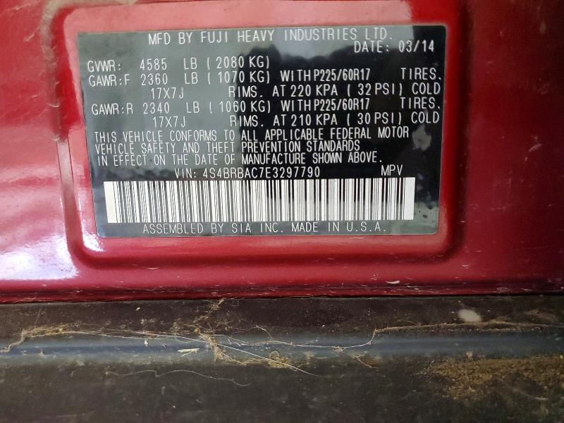 2014 Subaru Outback მანქანა იყიდება აუქციონზე, vin: 4S4BRBAC7E3297790, აუქციონის ნომერი: 60578076