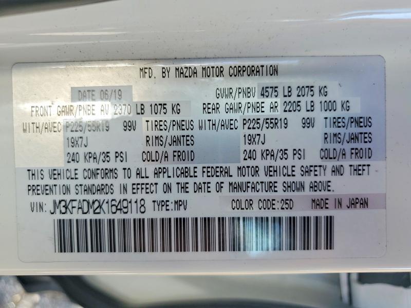 61750036 :رقم المزاد ، JM3KFADM2K1649118 vin ، 2019 Mazda Cx-5 مزاد بيع