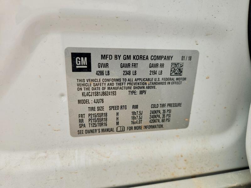 Aukcja sprzedaży 2018 Buick Encore, vin: KL4CJ1SB1JB624193, numer aukcji: 62460466