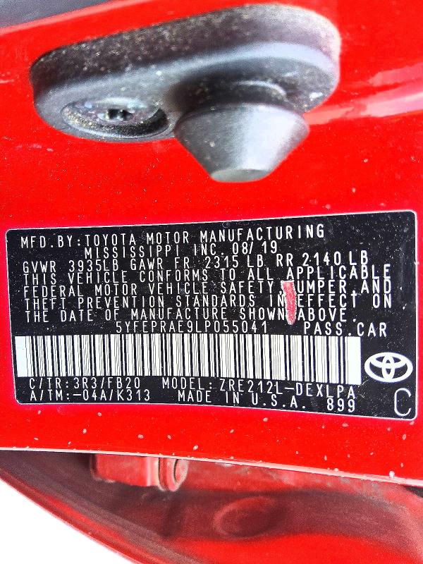 2020 Toyota Corolla მანქანა იყიდება აუქციონზე, vin: 5YFEPRAE9LP055041, აუქციონის ნომერი: 59698806