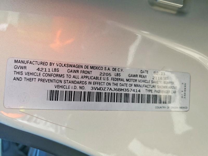 Продажа на аукционе авто 2011 Volkswagen Jetta, vin: 3VWDZ7AJ6BM357414, номер лота: 61359216
