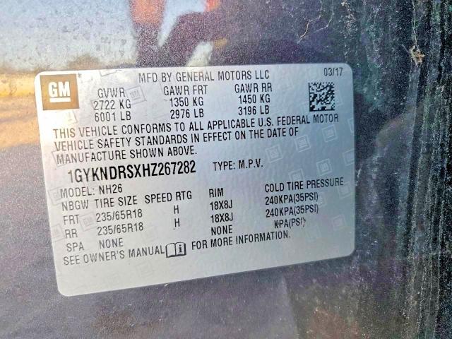 Aukcja sprzedaży 2017 Cadillac Xt5, vin: 1GYKNDRSXHZ267282, numer aukcji: 61640036