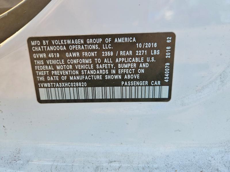 Продаж на аукціоні авто 2017 Volkswagen Passat, vin: 1VWBT7A3XHC028820, номер лоту: 62449196
