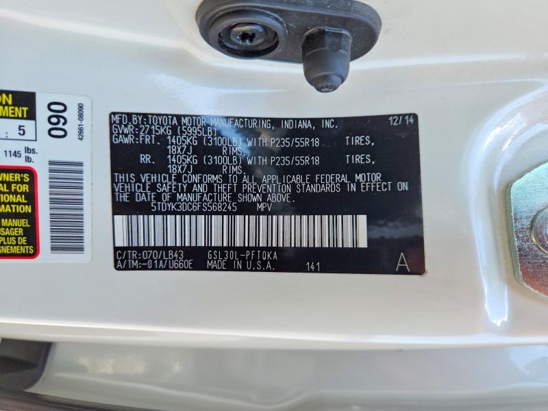 Продажа на аукционе авто 2015 Toyota Sienna, vin: 5TDYK3DC6FS568245, номер лота: 61412026