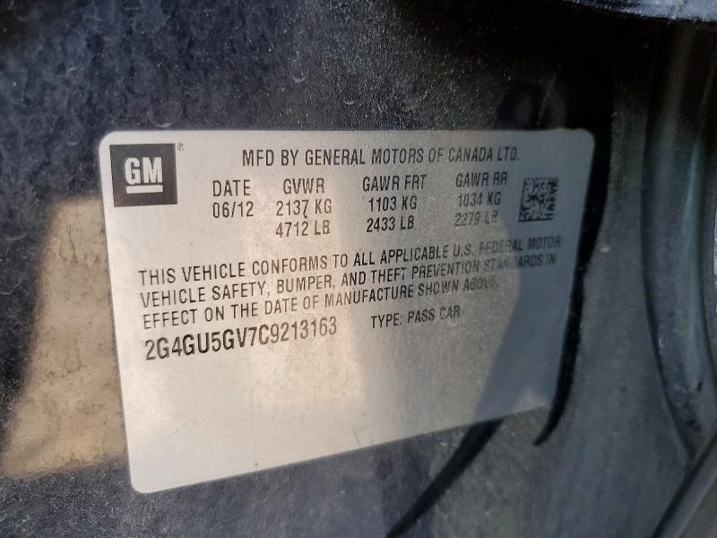 2012 Buick Regal მანქანა იყიდება აუქციონზე, vin: 2G4GU5GV7C9213163, აუქციონის ნომერი: 59615686