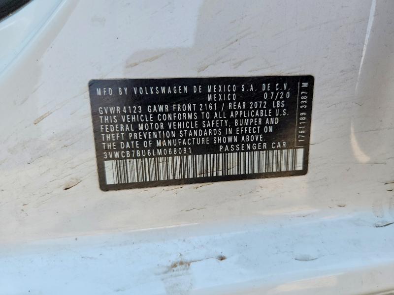 2020 Volkswagen Jetta მანქანა იყიდება აუქციონზე, vin: 3VWCB7BU6LM068091, აუქციონის ნომერი: 59340056