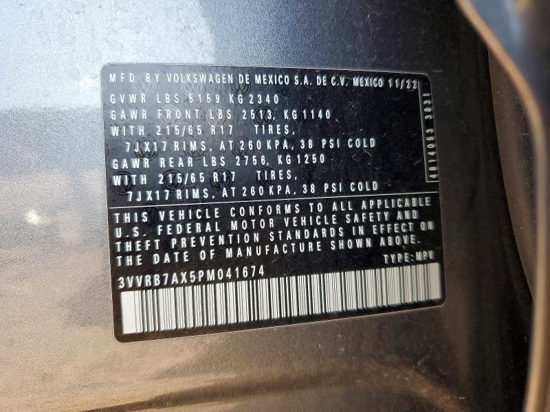 Продаж на аукціоні авто 2023 Volkswagen Tiguan, vin: 3VVRB7AX5PM041674, номер лоту: 62301036