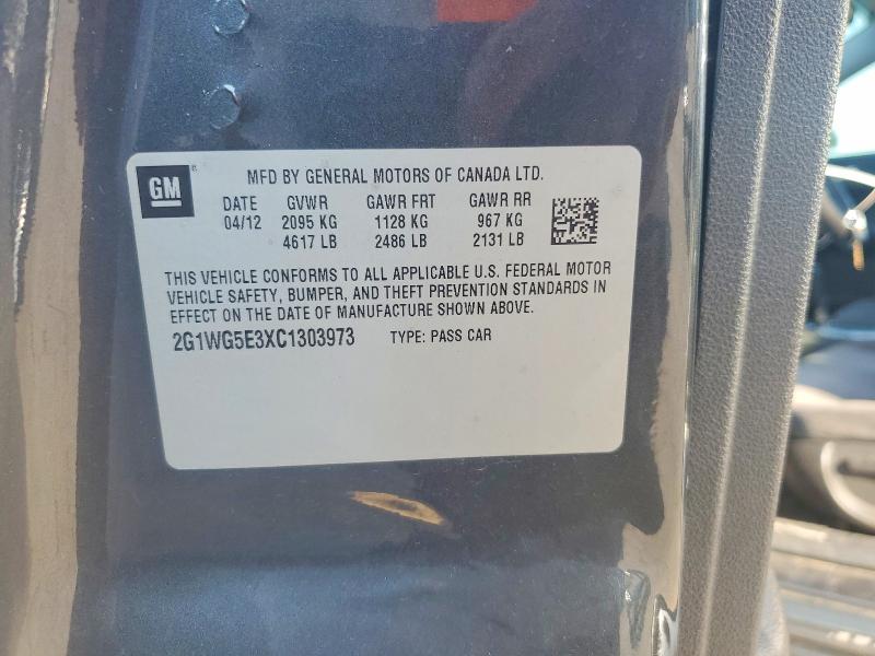 61337166 :رقم المزاد ، 2G1WG5E3XC1303973 vin ، 2012 Chevrolet Impala مزاد بيع