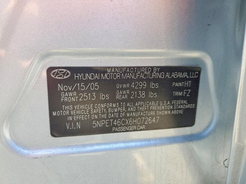 60993916 :رقم المزاد ، 5NPET46CX6H072647 vin ، 2006 Hyundai Sonata مزاد بيع