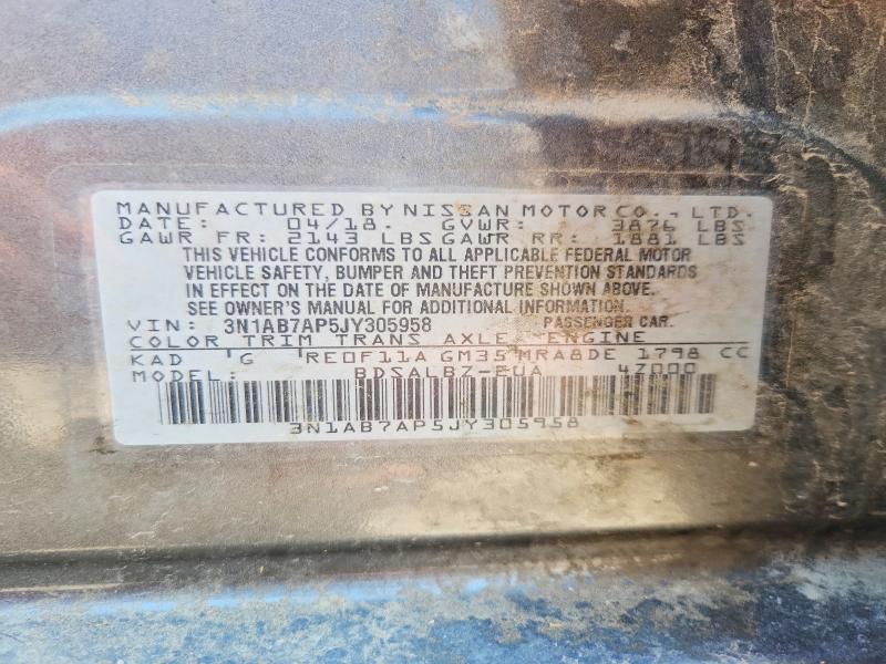 63059146 :رقم المزاد ، 3N1AB7AP5JY305958 vin ، 2018 Nissan Sentra مزاد بيع