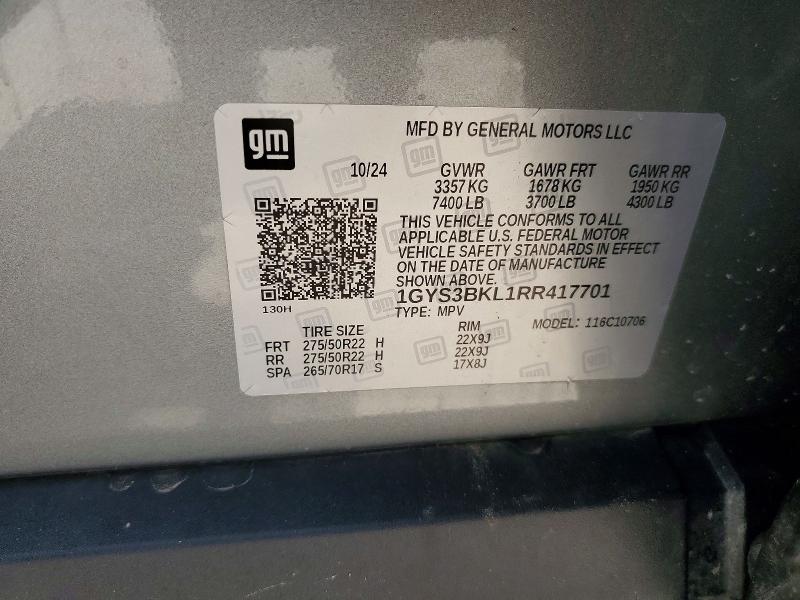 2024 Cadillac Escalade მანქანა იყიდება აუქციონზე, vin: 1GYS3BKL1RR417701, აუქციონის ნომერი: 61388736