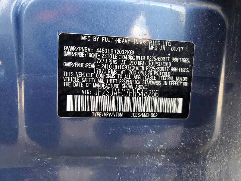 Продажа на аукционе авто 2017 Subaru Forester, vin: JF2SJAEC7HH548266, номер лота: 60395236