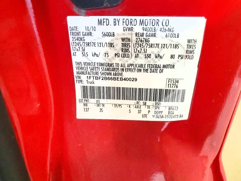 59387236 :رقم المزاد ، 1FTBF2B66BEB40029 vin ، 2011 Ford F250 مزاد بيع