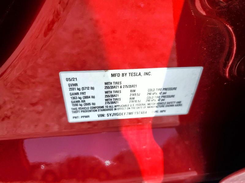 62501896 :رقم المزاد ، 5YJYGDEF7MF197484 vin ، 2021 Tesla Model Y مزاد بيع