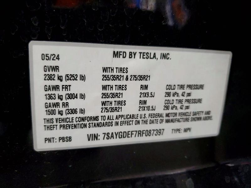 Aukcja sprzedaży 2024 Tesla Model Y, vin: 7SAYGDEF7RF087397, numer aukcji: 61232506